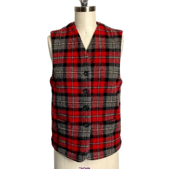 Red, gray and black plaid wool vest - women's size small - Picture 1 of 7